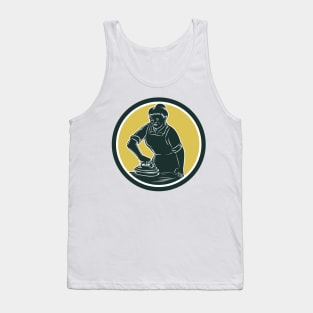 African American Woman Ironing Clothes Woodcut Tank Top